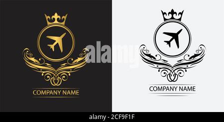 airline logo template luxury royal vector travel company decorative emblem with crown Stock Vector