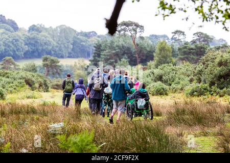 Guided walking workshop in the Ashdown Forest at We Are Not a Festival socially distanced event in Pippingford Park - camping with a festival vibe Stock Photo