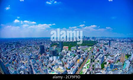 A panoramic cityscape at the urban city in Tokyo high angle Stock Photo