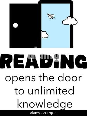 Reading ope the door to unlimited knowledge. Design about International Literacy Day celebration, 8th September. illustration vector. Stock Vector