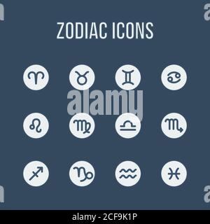 Zodiac signs in flat style. Set of simple round icons. Vector illustration. Stock Vector