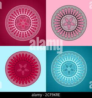 Set of design elements - patterned circles. Colorful vector illustration. Stock Vector