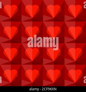 Pattern with red crystal hearts. Abstract seamless vector background. Stock Vector