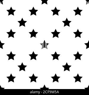 Seamless pattern of black five-pointed stars on white background. Vector illustration. Stock Vector