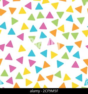 Seamless abstract geometric pattern of triangles in random order. Funny, happy and children theme. Simple flat vector illustration. Stock Vector