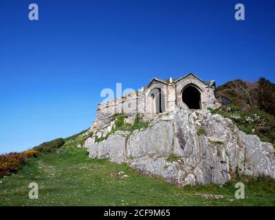 Queen Adelaide's grotto, Penlee Point, betyween Rame Head and Cawsand, south-east Cornwall.  Constructed in 1827 after her visit. Stock Photo