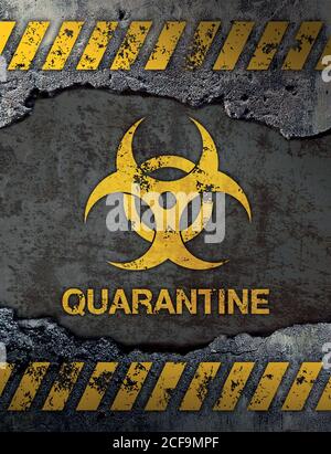 Quarantine sign on concrete cement wall background Stock Photo