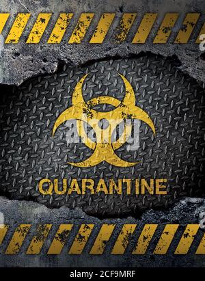 Quarantine sign on rusty metal background Stock Photo