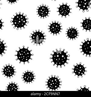 Coronavirus seamless background pattern. Black virus silhouettes. COVID-19 desease theme. Simple flat vector illustration Stock Vector