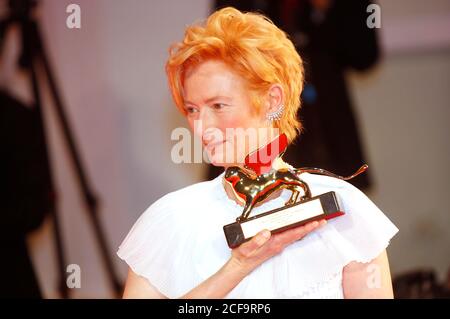 Venice, Italy. 02nd Sep, 2020. Tilda Swinton with the Golden Lion for Lifetime Achievement at the festival opening at the 77th Venice Film Festival at on September 2, 2020 in Venice, Italy Credit: Geisler-Fotopress GmbH/Alamy Live News Stock Photo