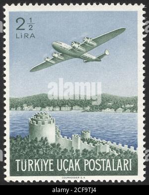 Republic of Turkey. Republic of Turkey postage stamp. Republic of Turkey historical stamp. A postage stamp printed in Republic of Turkey. Stock Photo