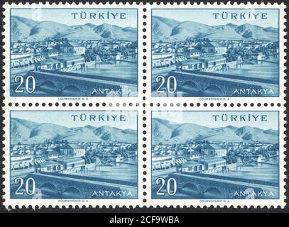 Republic of Turkey. Republic of Turkey postage stamp. Republic of Turkey historical stamp. A postage stamp printed in Republic of Turkey. Stock Photo