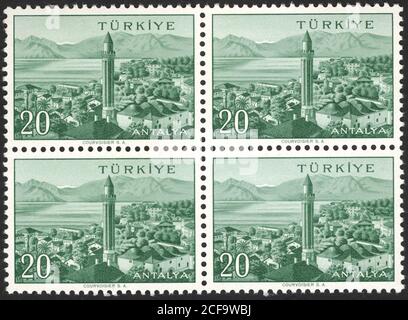 Republic of Turkey. Republic of Turkey postage stamp. Republic of Turkey historical stamp. A postage stamp printed in Republic of Turkey. Stock Photo