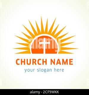 Creative logo concept for churches and Christian organizations cross on the sun. Happy holidays background. Isolated abstract graphic design template. Stock Vector