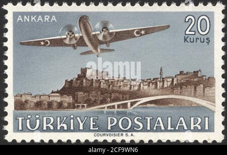 Republic of Turkey. Republic of Turkey postage stamp. Republic of Turkey historical stamp. A postage stamp printed in Republic of Turkey. Stock Photo