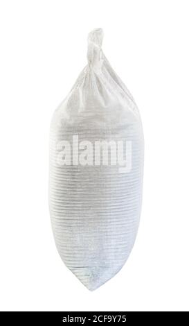 side view of fliied polypropylene bag cutout on white background Stock Photo