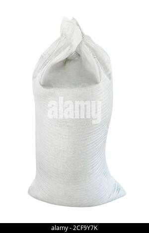 fliied woven sack cutout on white background Stock Photo