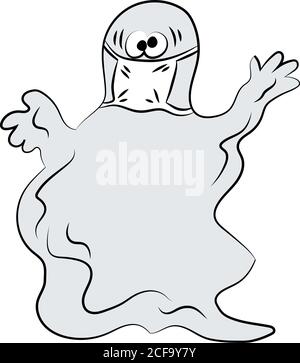Cartoon ghost wearing a protective mask against Corona virus vector illustration Stock Vector