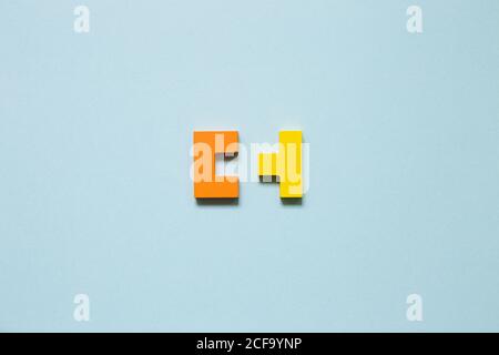 Color blocks on blue background. Creative thinking, idea, problem solving, success concept. top view Stock Photo