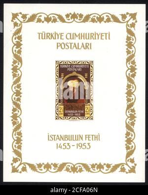 Republic of Turkey. Republic of Turkey postage stamp. Republic of Turkey historical stamp. A postage stamp printed in Republic of Turkey. Stock Photo