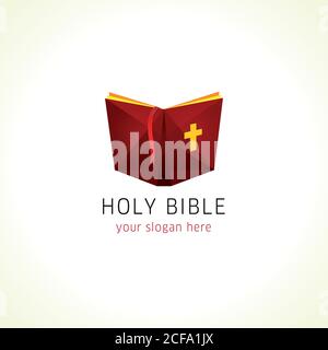 Online holy bible or christian literature vector logo. Open book with cross clipart icon. Computer software or phone application educational studying. Stock Vector