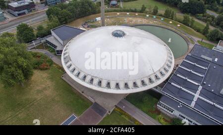 Aerial view on the Evoluon in Eindhoven. A former science museum. Built in 1966. Stock Photo