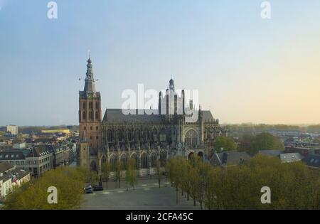 Aerial view on the St. John's Cathedral in Den Bosch. The largest catholic church in the Netherlands. Stock Photo