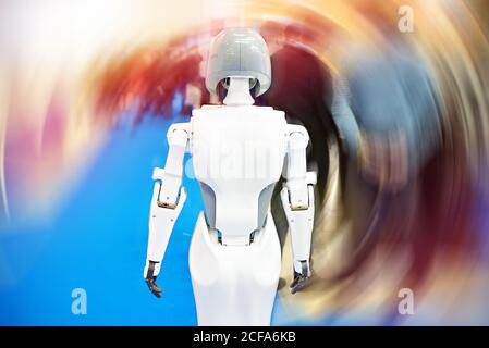 Information robot on a blurred background exhibition Stock Photo