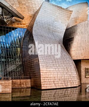 Guggenheim Bilbao Museum on other side of river in daylight Stock Photo