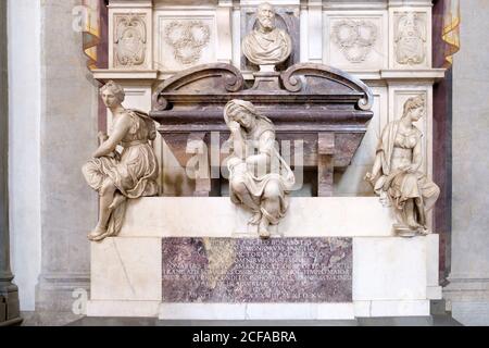 FLORENCE,ITALY - JULY 24,2017 : The tomb of Michelangelo at the Basilica of Santa Croce in Florence Stock Photo