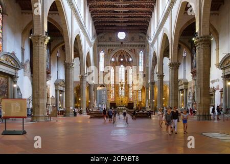 FLORENCE,ITALY - JULY 24,2017 : Interior of the Basilica of Santa Croce in Florence Stock Photo