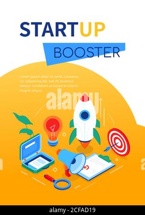 Startup booster- modern colorful isometric web banner Stock Vector
