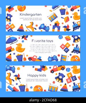 Favorite toys - set of flat design style banners Stock Vector