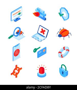 Data protection - modern colorful isometric icons set Stock Vector