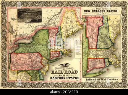 Railroad Map of the Eastern States & New England - 1856 Stock Photo