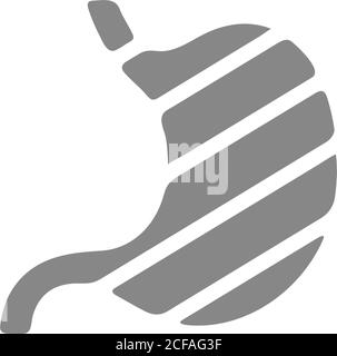 Sore human stomach grey icon. Abdominal Distention, infected organ symbol Stock Vector