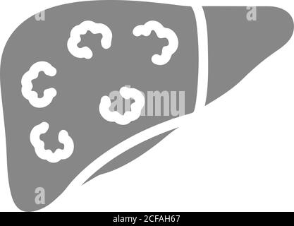 Liver with tumors gray icon. Hepatic cancer symbol Stock Vector