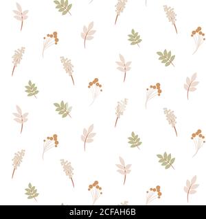 Seamless foliage pattern with autumn leaves pale colors style. Stock Vector