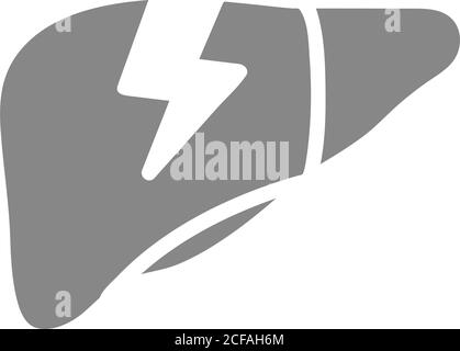 Liver with acute pain gray icon. Danger of accessory digestive organ disease symbol Stock Vector