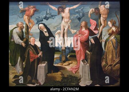 The Crucifixion with Donors and Saints Peter and Margaret, Stock Photo