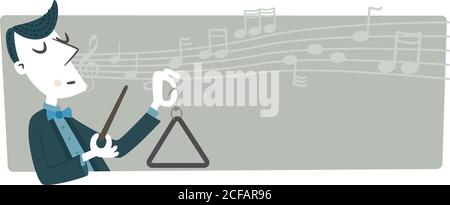 In the background there is a staff with musical notes. Stock Vector