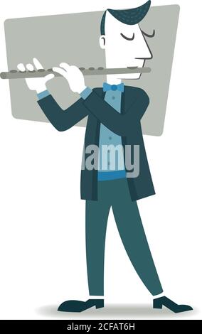 Retro style illustration of a musician playing the flute. Stock Vector