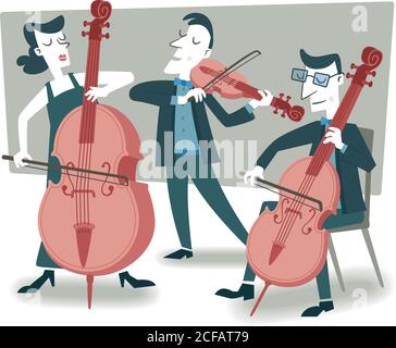 Retro style illustration of various classical musicians playing their instruments. Stock Vector