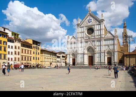 FLORENCE,ITALY - JULY 24,2017 : The Basilica of Santa Croce and people at the nearby square in Florence Stock Photo