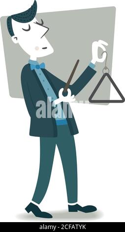 Retro style illustration of a musician playing the musical triangle. Stock Vector