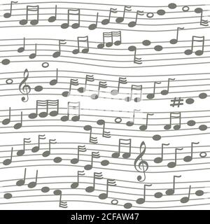 Seamless pattern vector made with musical notes drawn on staves. Stock Vector