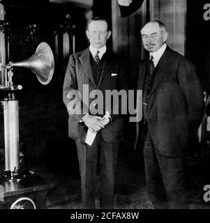 Marconi. Guglielmo Giovanni Maria Marconi, 1st Marquis of Marconi (1874-1937) with American electrical engineer Edwin W. Rice, Jr. in 1922 Stock Photo