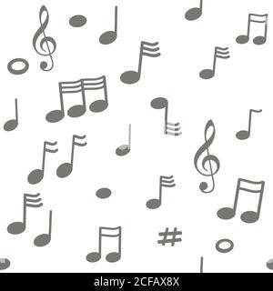 Seamless pattern vector made with musical notes drawn on a white background. Stock Vector