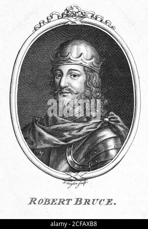 Robert the Bruce. Portrait of King Robert I of Scotland (1274-1329), late 18th century engraving by Isaac Taylor Stock Photo