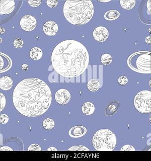Black white pattern planets of the solar system. Stock Vector